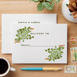 Green Rose Floral Wedding Theme Envelope