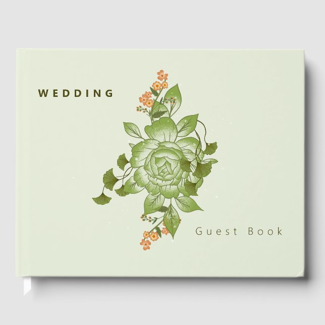 Green Rose Floral Wedding Theme Guest Book (Front)