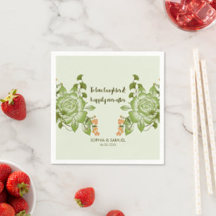Green Rose Floral Wedding Theme Napkin