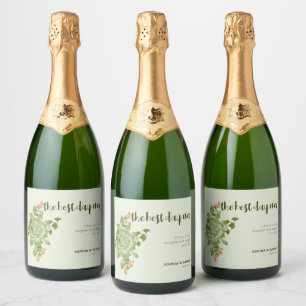Green Rose Floral Wedding Theme Sparkling Wine Label