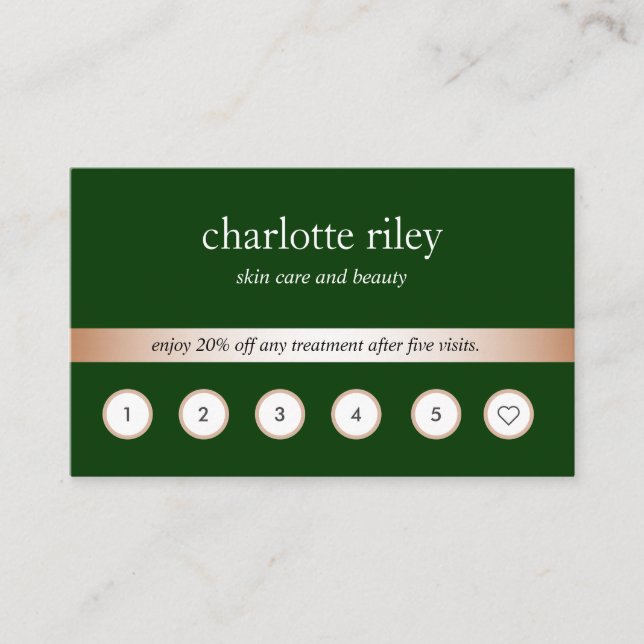 Green Rose Gold 6 Punch Customer Loyalty Card (Front)