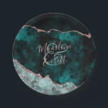 Green & Rose Gold Agate Marble Wedding Monogram Paper Plate<br><div class="desc">Rich Peacock Teal Green & Elegant Rose Gold Faux Foil Watercolor Marble Agate Gilded Geode Design,  with Modern and Script fonts. Luxurious Trendy and Chic Wedding Paper Plates! ~ Check my shop to see the entire wedding suite for this design!</div>