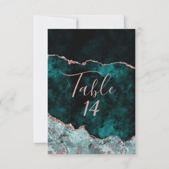 Green & Rose Gold Agate Wedding Table Numbers (Front)