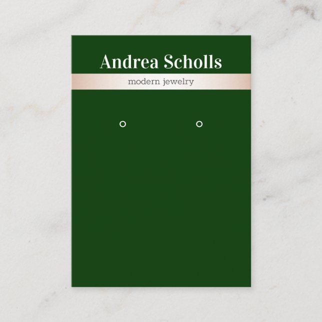 Green Rose Gold Striped Jewellery Earring Display Business Card (Front)