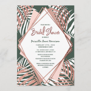 Green Rose Gold Tropical Palm Tree Bridal Shower Invitation