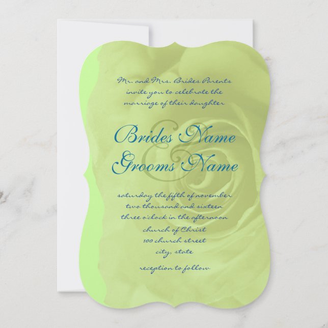 Green Rose Wedding Invitation or Change Colour (Back)