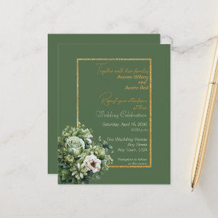 Green Rose White Bouquet BUDGET Wedding Invitation