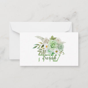 Green Roses and Daisies Name in English and Hebrew Card