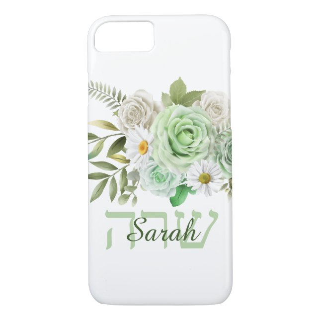 Green Roses and Daisies Name in English and Hebrew Case-Mate iPhone Case (Back)