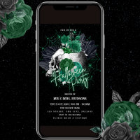 Green Roses and Skull Halloween Party Invitation