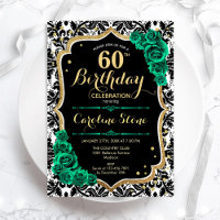 Green Roses Gold Black Damask 60th Birthday