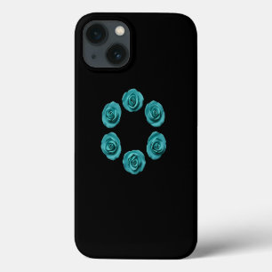 Green Roses in a Circle on Black Backdrop iPhone 13 Case