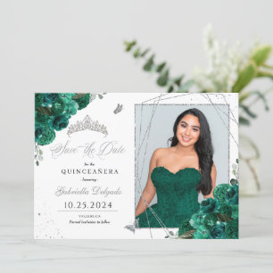 Green Roses Photo Card Quinceañera Save The Date