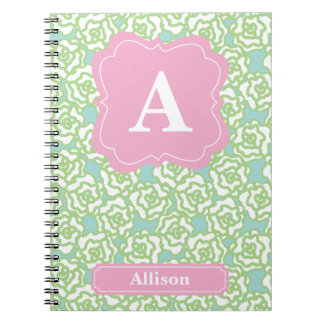 Green Roses Pink Monogram Notebook