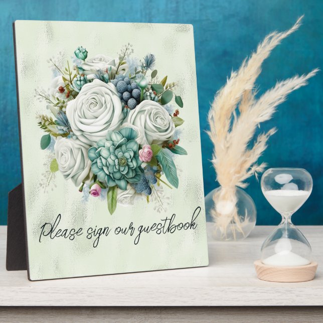 Green Roses Please Sign Our Guestbook Plaque (Side)