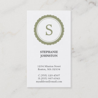 Green rosette monogram elegant personal calling business card