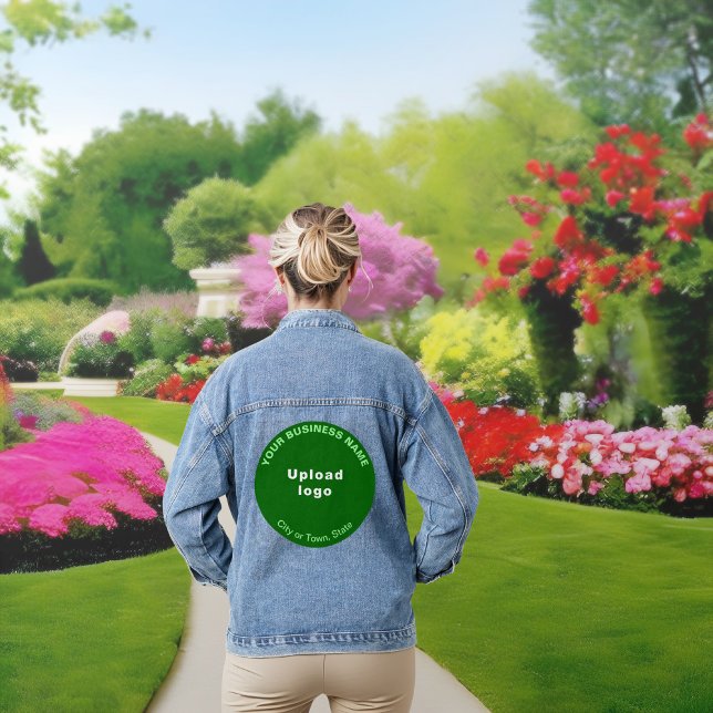 Green Round Business Brand on Women's Denim Jacket (Green round business brand on women's denim jacket.)