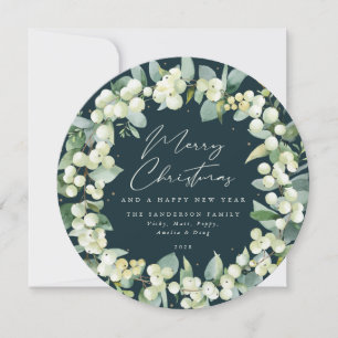 Green Round Snowberry+Eucalyptus Christmas Wreath Holiday Card
