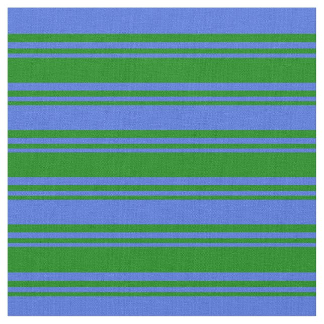 Green & Royal Blue Coloured Lined Pattern Fabric (Close Up)