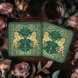 Green Royal Lion Mediaeval Sword Wedding Square Paper Coaster<br><div class="desc">Add royal charm to your tablescape! These custom wedding coasters feature a majestic lion and floral design with your names and monogram, all in luxurious gold against a green background. Perfect for a mediaeval fantasy celebration with timeless elegance! The gold featured on this item is NOT real foil and is...</div>