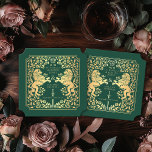Green Royal Lion Mediaeval Sword Wedding Ticket Paper Coaster<br><div class="desc">Add royal charm to your tablescape! These custom wedding coasters feature a majestic lion and floral design with your names and monogram, all in luxurious gold against a green background. Perfect for a mediaeval fantasy celebration with timeless elegance! The gold featured on this item is NOT real foil and is...</div>