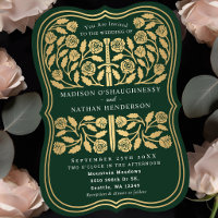 Green Royal Mediaeval Gold Sword Wedding Invitatio