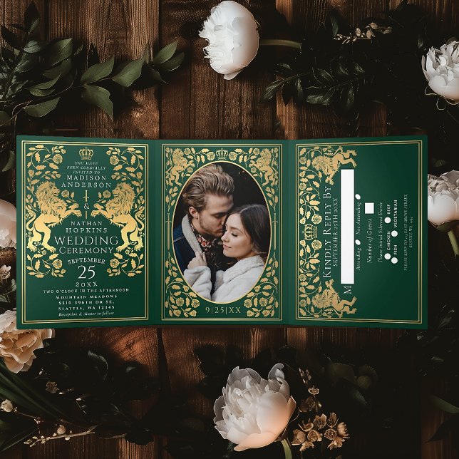Green Royal Mediaeval Lion Wedding Tri-Fold (Creator Uploaded)