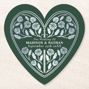 Green Royal Mediaeval Silver Sword Wedding Paper Coaster