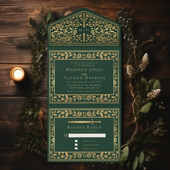 Green Royal Mediaeval Sword Wedding  All In One Invitation (Creator Uploaded)