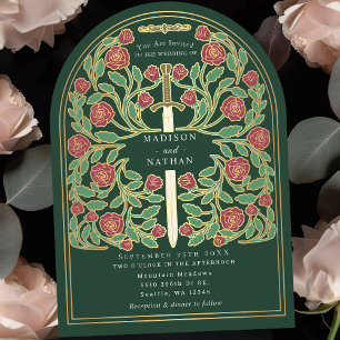 Green Royal Mediaeval Sword Wedding Arch Invitation