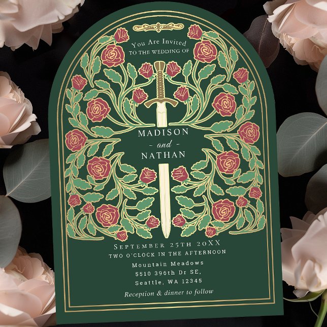 Green Royal Mediaeval Sword Wedding Arch Invitation (Creator Uploaded)