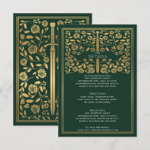 Green Royal Mediaeval Sword Wedding Details Enclosure Card