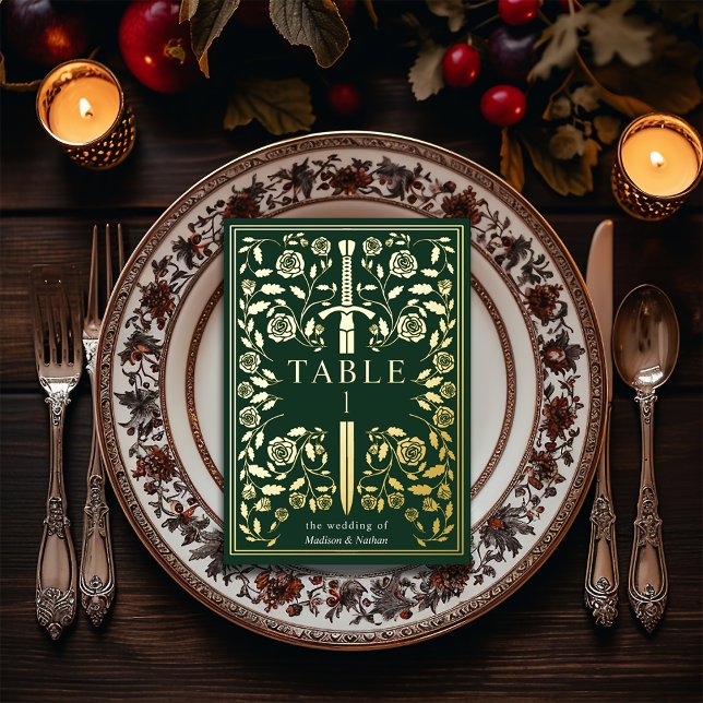 Green Royal Mediaeval Sword Wedding Table Card (Creator Uploaded)