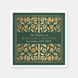 Green Royal Medieval Gold Sword Wedding Napkin