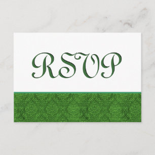 Green RSVP Damask Wedding C103 Card