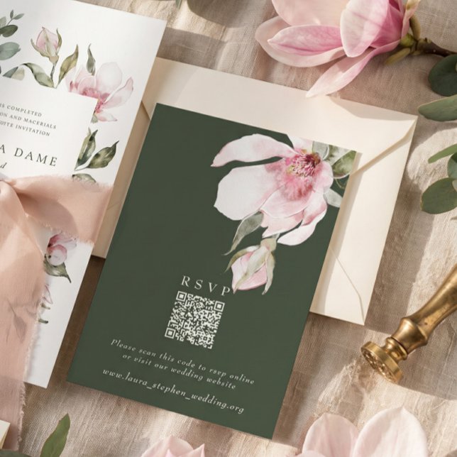 Green RSVP Online QR Code Wedding Website Card (Creator Uploaded)