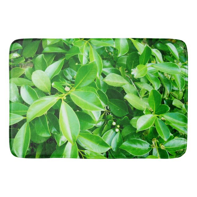 Green Rubber Tree Leaves, Memory Foam Bathmat (Front)