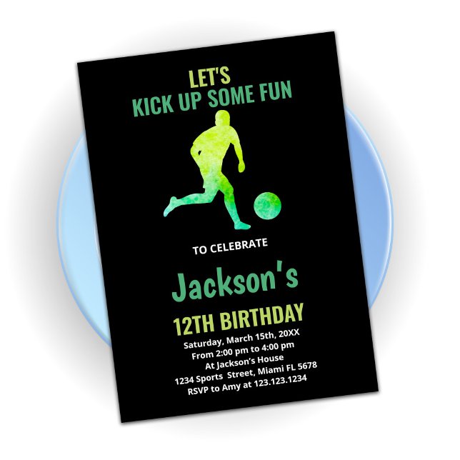 Green Running Soccer Birthday Invitations (Creator Uploaded)