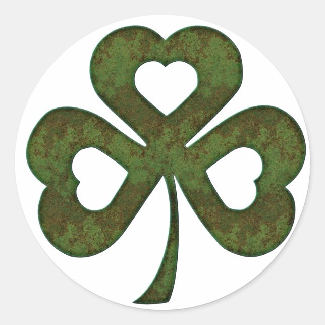 Green Rusted Metal Shamrock Clover Stickers (Front)