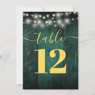 Green Rustic Barn Wood String Lights Table Number
