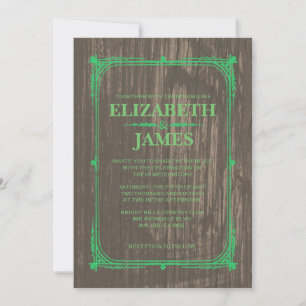 Green Rustic Barn Wood Wedding Invitations