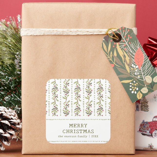 Green Rustic Botanical Christmas Stickers (Holiday White and Green Rustic Botanical Christmas Stickers by Painted Paperie
)