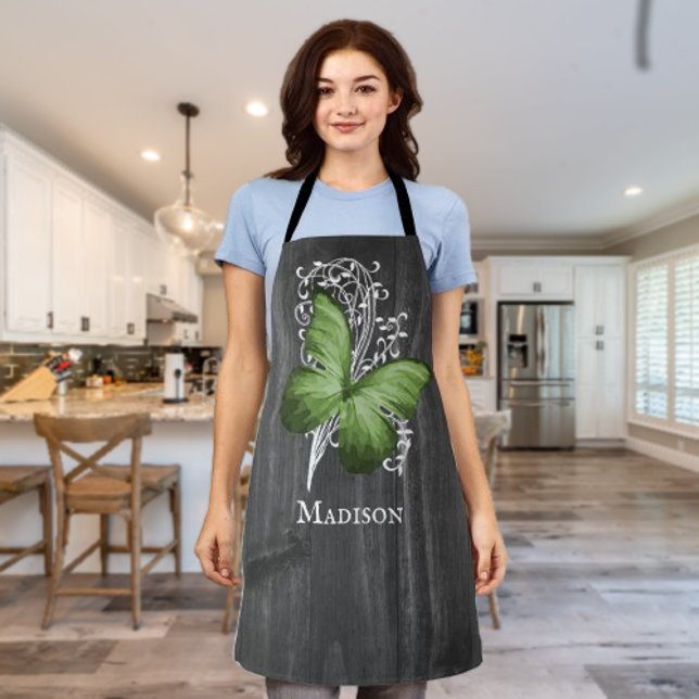 Green Rustic Butterfly Personalised Apron (Green Rustic Butterfly Personalized Apron)