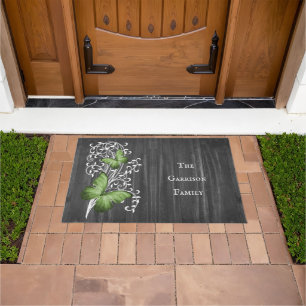 Green Rustic Butterfly Personalised Doormat