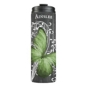 Green Rustic Butterfly Personalised Thermal Tumbler