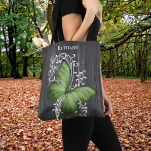 Green Rustic Butterfly Personalised Tote Bag
