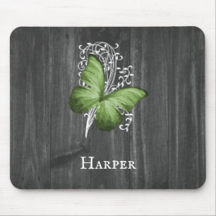 Green Rustic Butterfly Personalized Mouse Pad