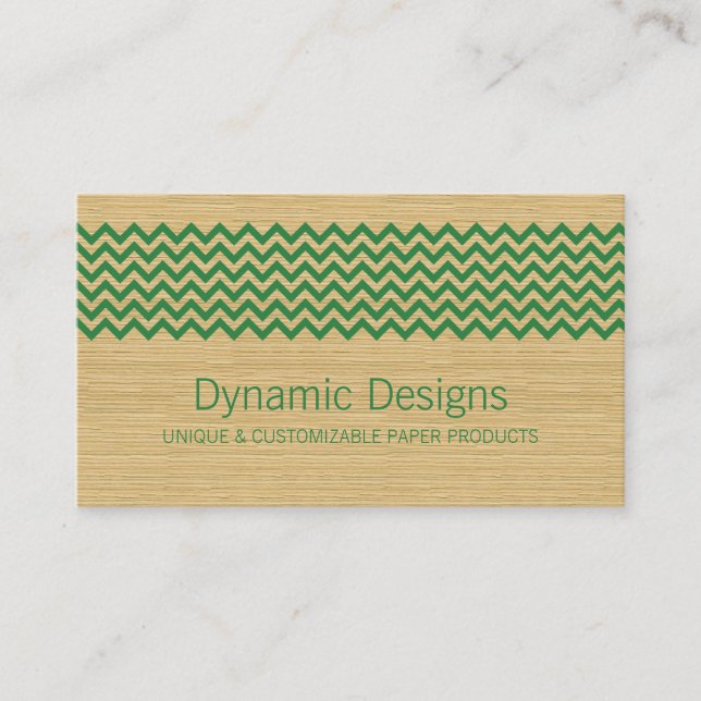 Green Rustic Chevron Business Card (Front)