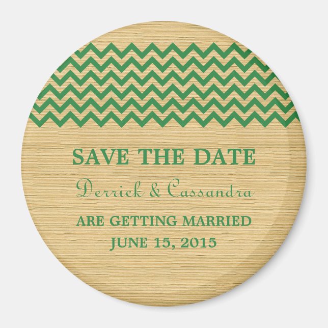 Green Rustic Chevron Save the Date Magnet (Front)