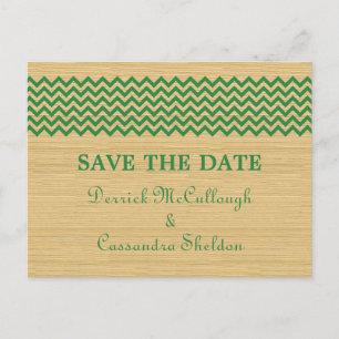 Green Rustic Chevron Save the Date Postcard